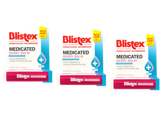 Blistex tube front view showing berry balm and travel-ready design benefit