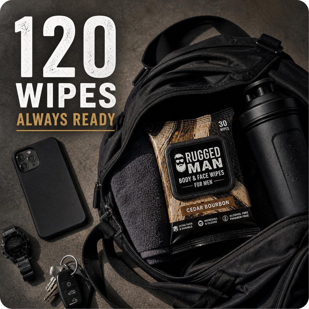 BLKSMITH man refreshing outdoors with wipe, conveys post-work cleanup