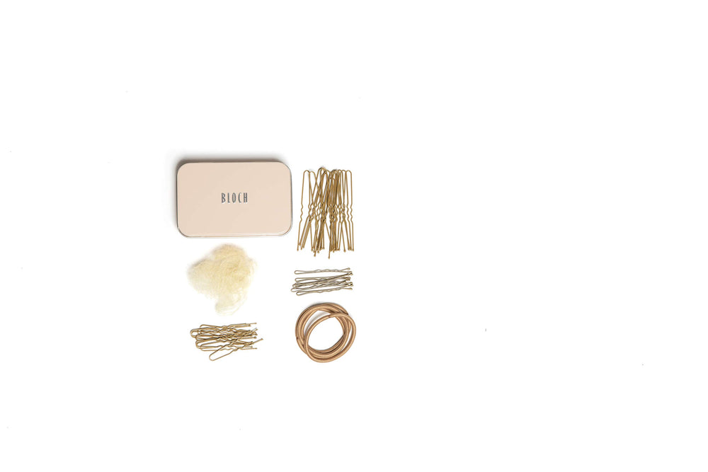 Bloch hair kit front packaging showing contents and portability for dancers