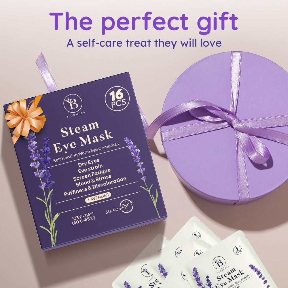 BLOOMORA open 16-pack box displaying multiple individually wrapped masks