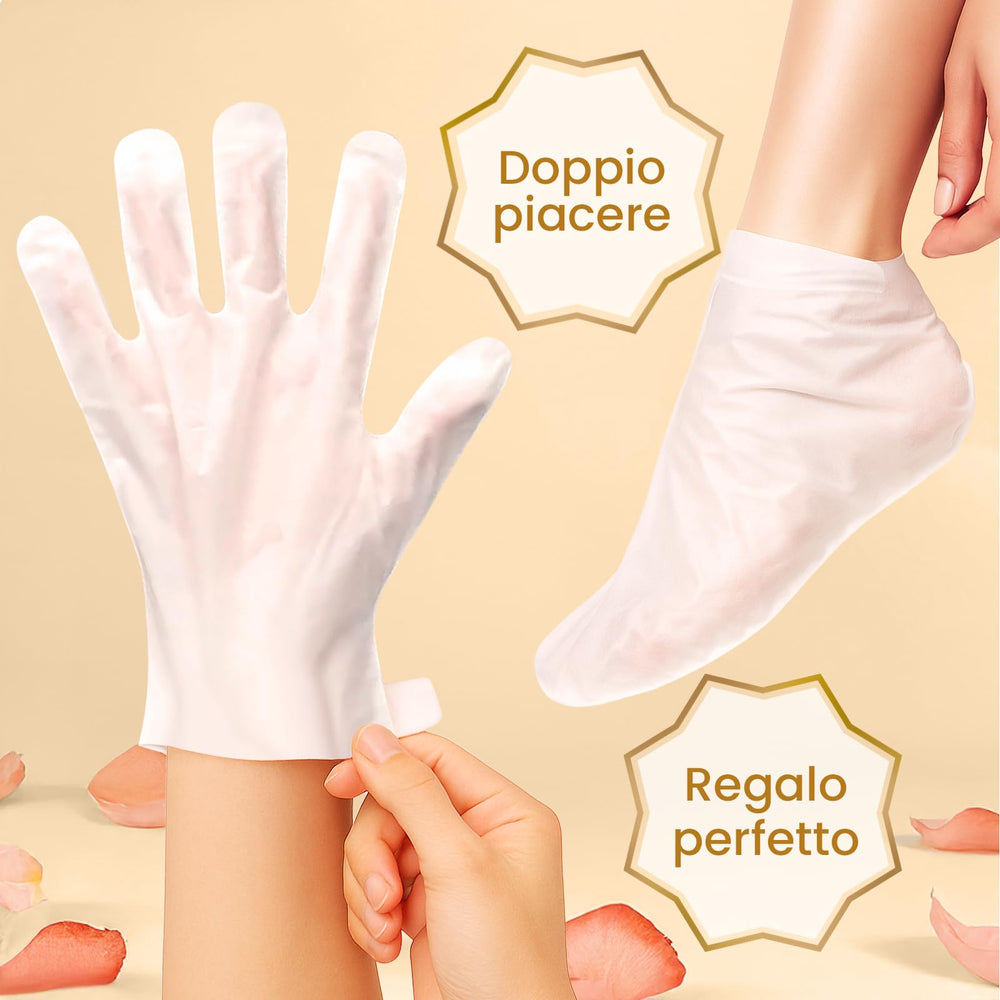 BLOOMORA hands wearing moisturizing gloves demonstrating easy at-home use