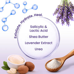 BLOOMORA lavender and shea butter ingredients displayed for soothing hydration