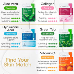 BLOOMORA masks styled on vanity conveying relaxing self-care ritual
