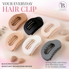 BLOOMORA neatly arranged neutral clips flat lay for versatile styling