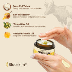 Blooskim ingredients display with honey and jojoba highlighting natural nourishment