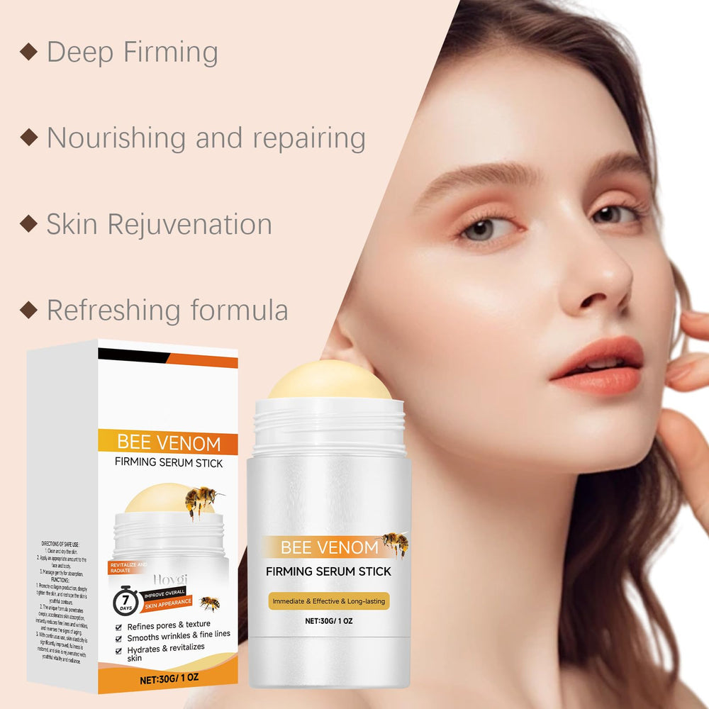 Blopuivo applying serum stick to face demonstrating quick absorption