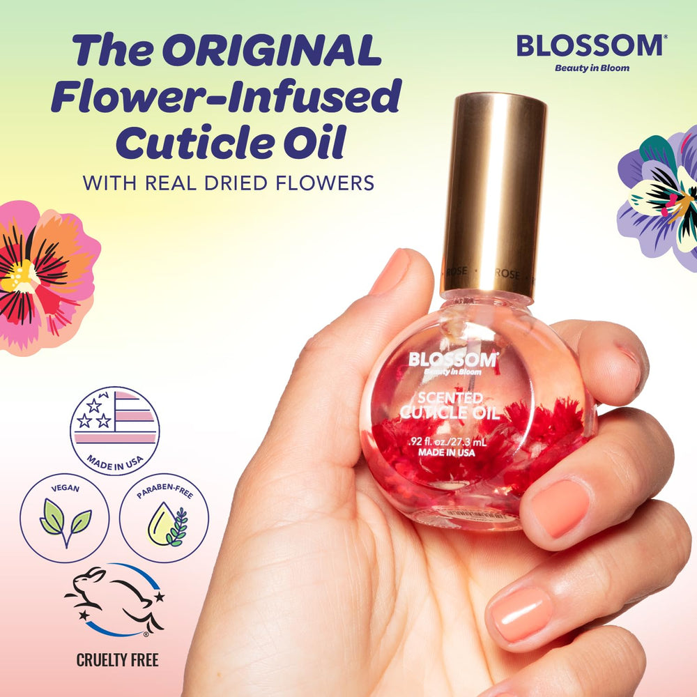 Blossom honeysuckle applicator brush dispensing oil for precise cuticle care