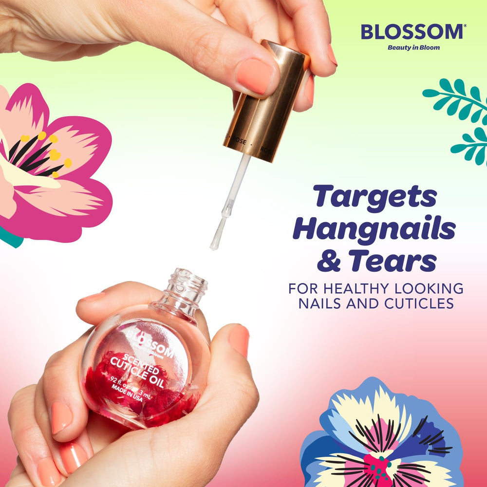 Blossom Cherry cuticle oil next to a coin showing the compact 0.5 fl oz size
