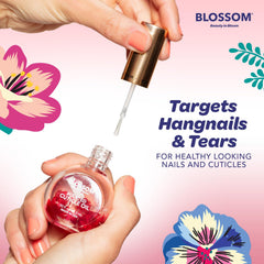 Blossom rose cuticle oil in hand demonstrating compact travel-friendly size