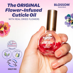 Applicator dispensing a drop from Blossom for precise, no-waste application