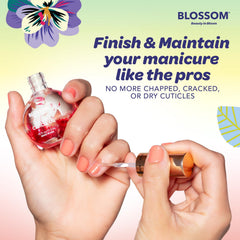 Blossom honeysuckle oil droplet on nail demonstrating fast absorption benefit