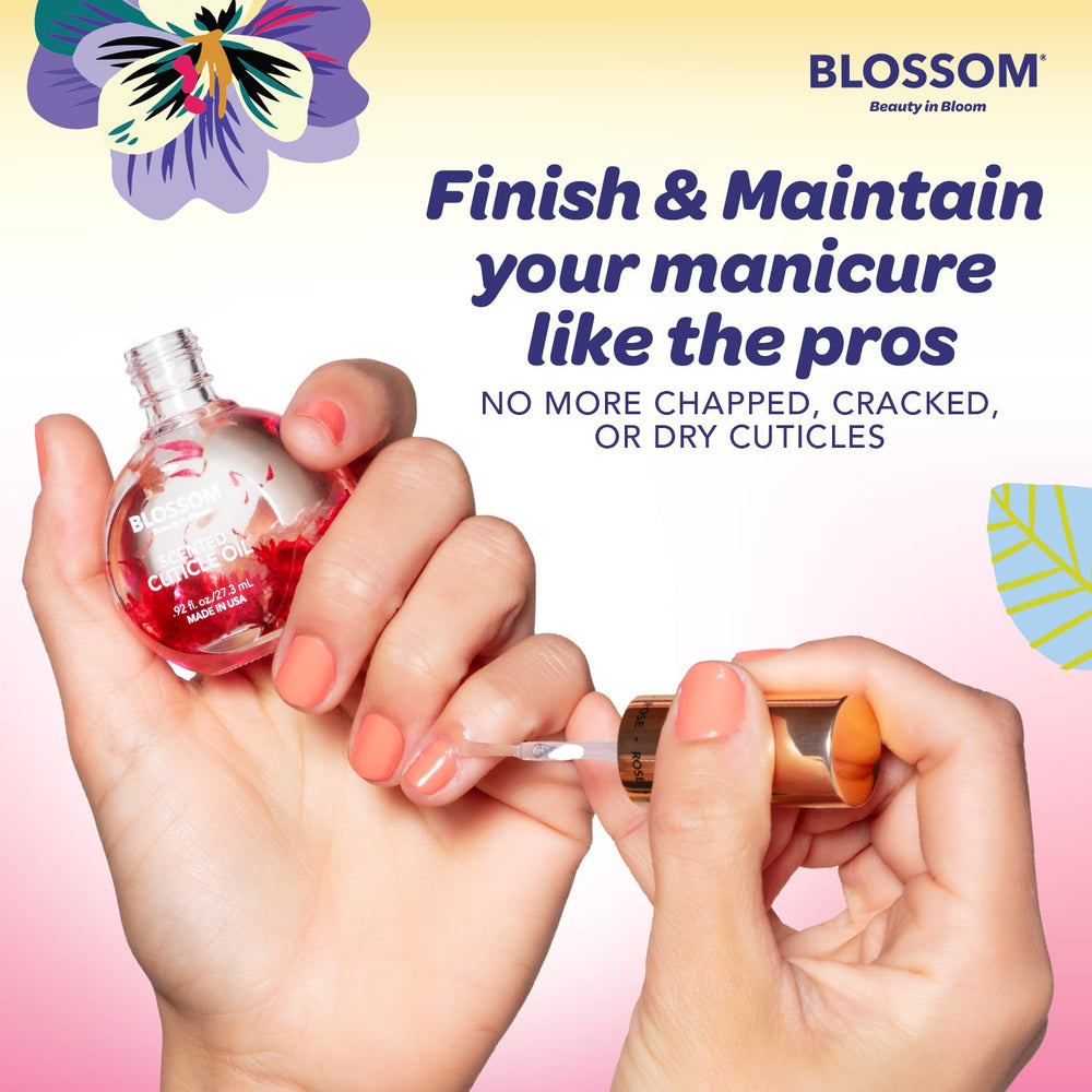 Blossom hibiscus bottle held in hand to show compact 0.5 fl oz travel size