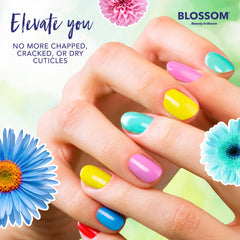 Blossom oil drop on skin showing fast-absorbing, non-greasy finish benefit