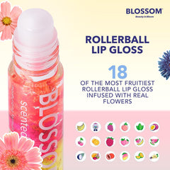 Blossom rollerball applicator close-up for even non-sticky gloss application