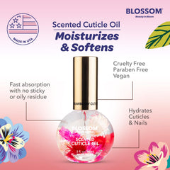 Blossom bottle beside nail tools showing compatibility with manicure routines