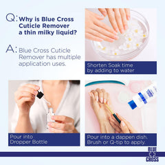Blue Cross 16oz bottle beside hand for scale and salon supply benefit