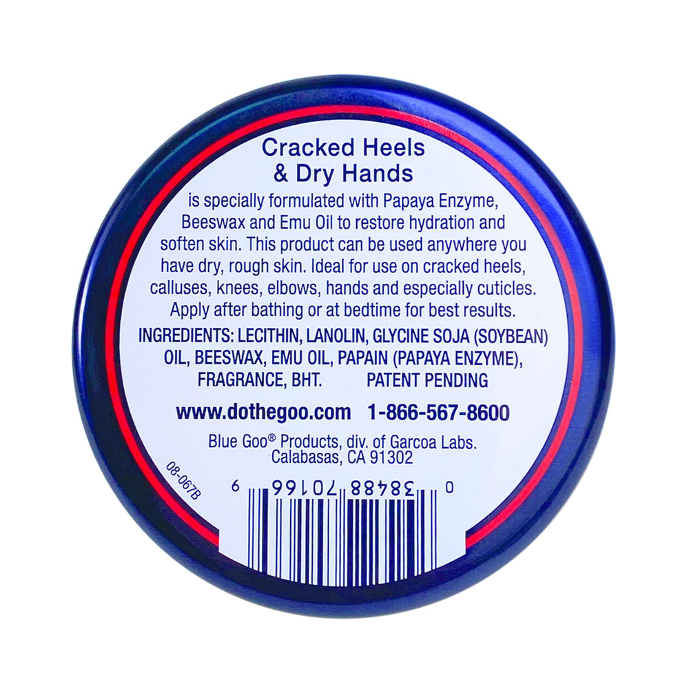 Blue Goo applied to heels with socks overnight to soften and protect cracked skin