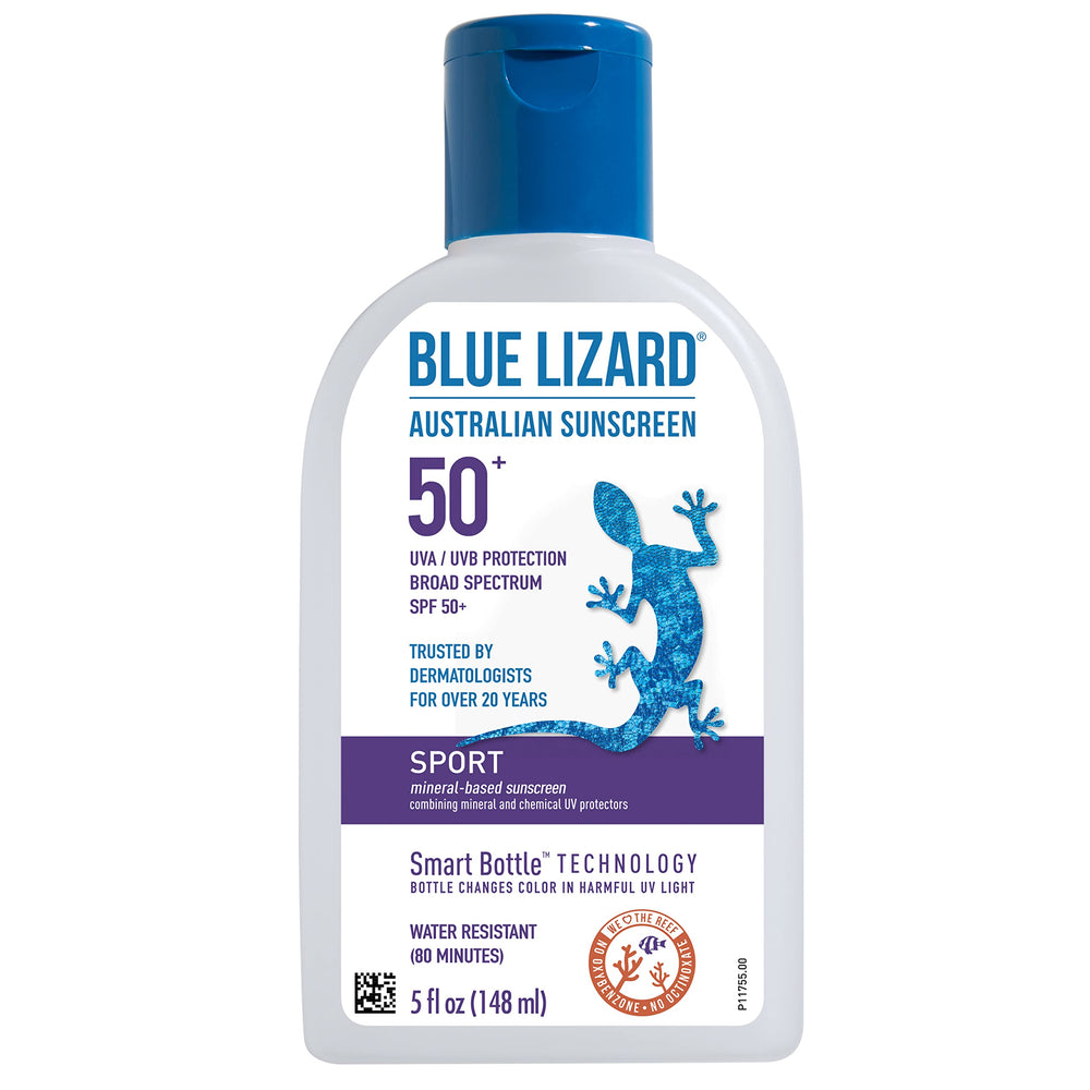 BLUE LIZARD front bottle showing SPF 50+ for reliable protection