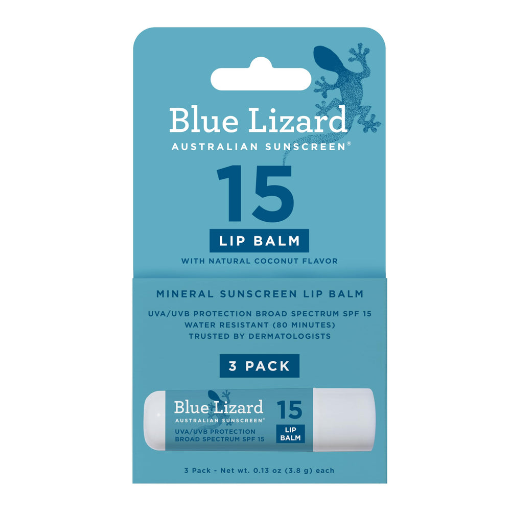 Blue Lizard front packaging showing three tubes and SPF benefit