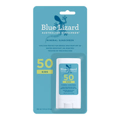 Blue Lizard kids sunscreen stick front packaging showing compact travel benefit