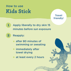 Blue Lizard kids stick in family beach scene supporting reef-friendly protection