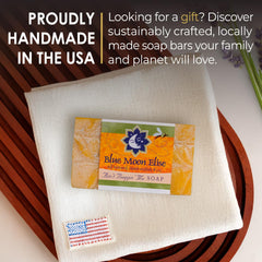 Blue Moon Elise soap at campsite illustrating outdoor-ready cleansing benefit