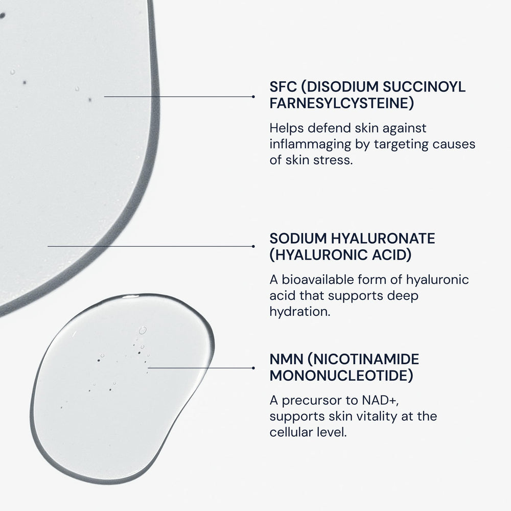 Blueprint Bryan Johnson NMN and SFC ingredient visualization emphasizing firming support benefit