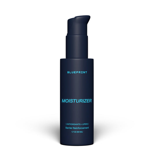 Blueprint Bryan Johnson moisturizer jar front view showing clean packaging and daily use benefit