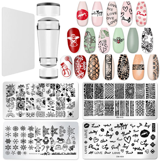 BlueZOO kit front packaging showing included plates and stamper for easy selection