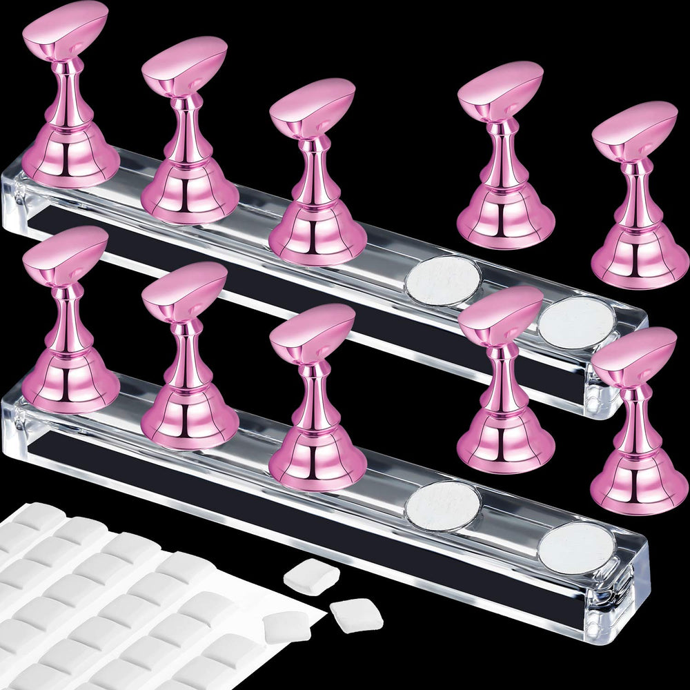 Blulu front view metal pink stand showing tidy nail tip display and easy setup