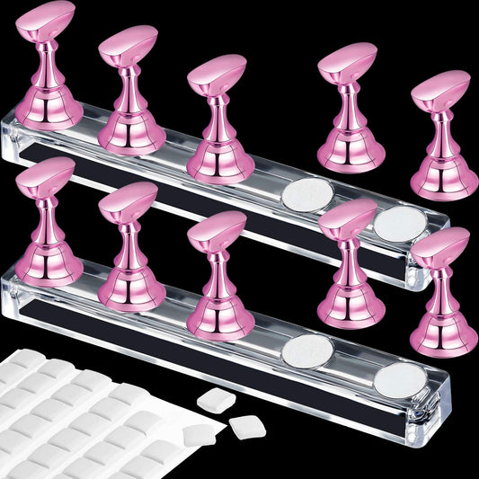 Blulu front view metal pink stand showing tidy nail tip display and easy setup