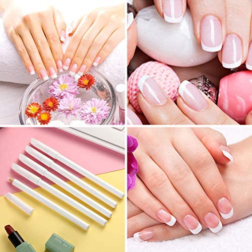Blulu pencil being used to draw a white nail tip for quick home manicure