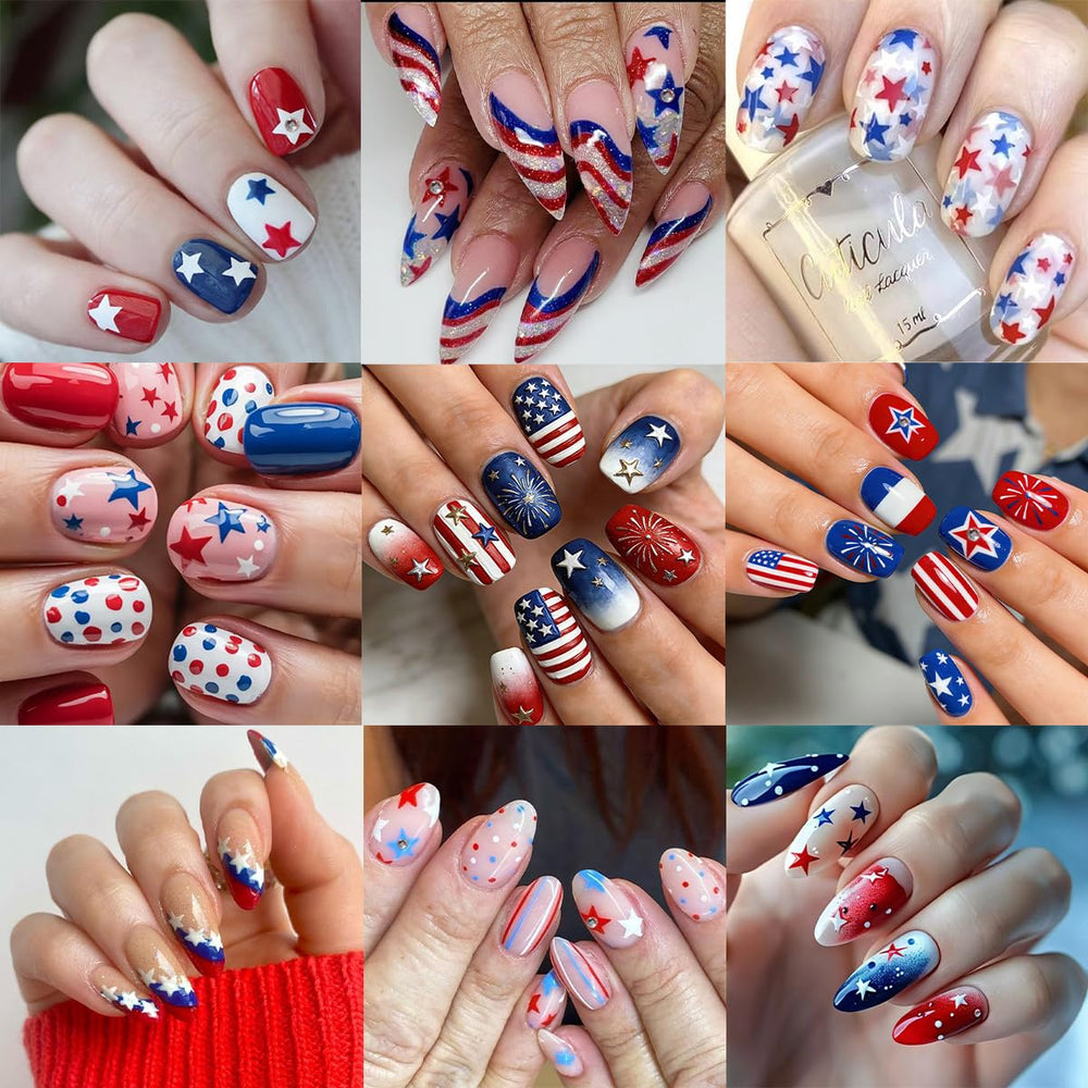 BMKKOT stickers applied on natural nails demonstrating neat festive manicure