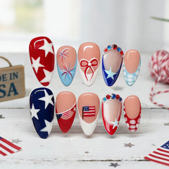 BMKKOT front packaging showing full 30-piece patriotic nail kit with tools for easy application
