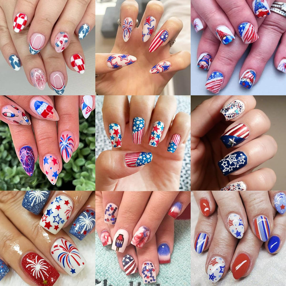 BMKKOT stickers applied on red white and blue polish, fast festive manicure benefit
