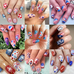 BMKKOT stickers applied on red white and blue polish, fast festive manicure benefit