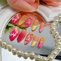 BMKKOT side profile of medium almond nail shape, demonstrates flattering length