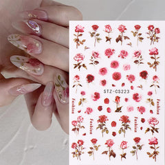 BMKKOT stickers applied on acrylic nail showcasing immediate floral finish