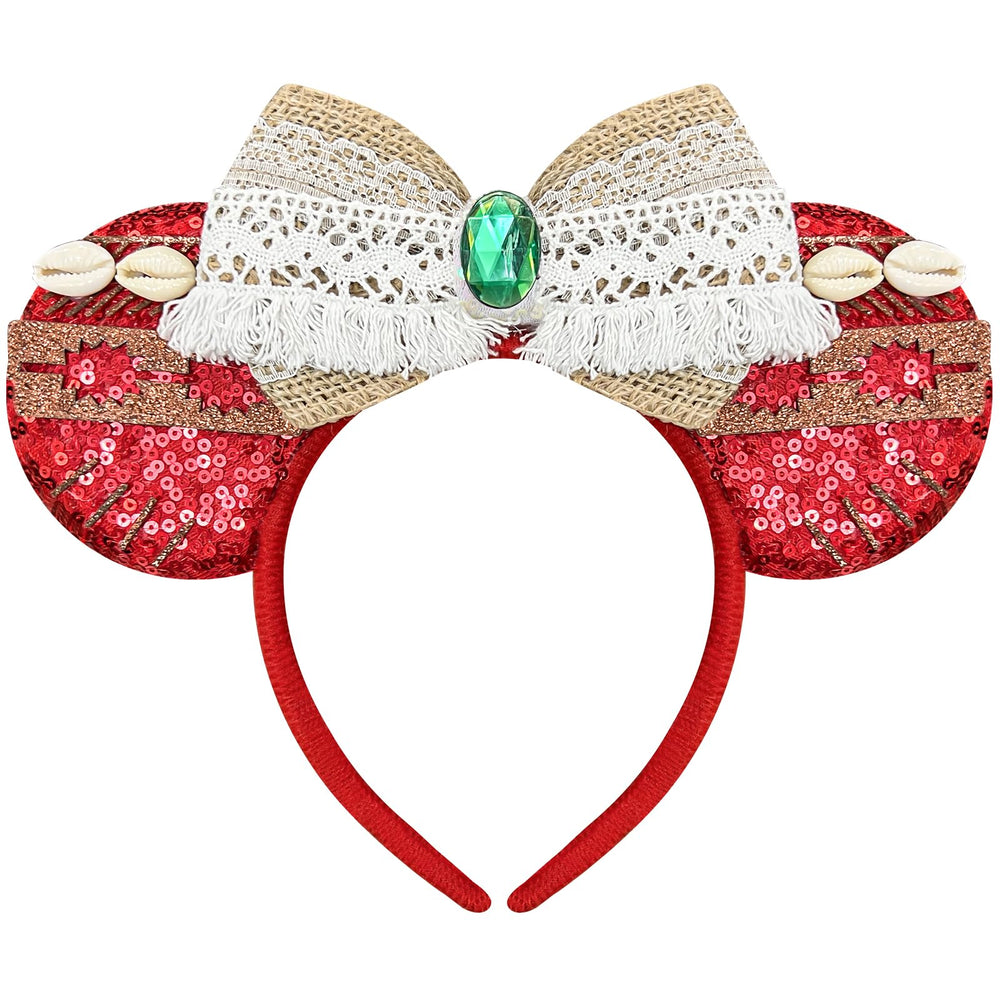 Bmobuo headband front view showing red mouse ears and shells for playful styling