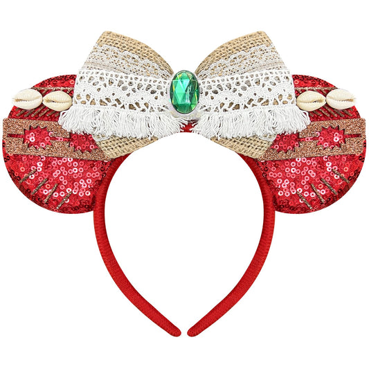 Bmobuo headband front view showing red mouse ears and shells for playful styling