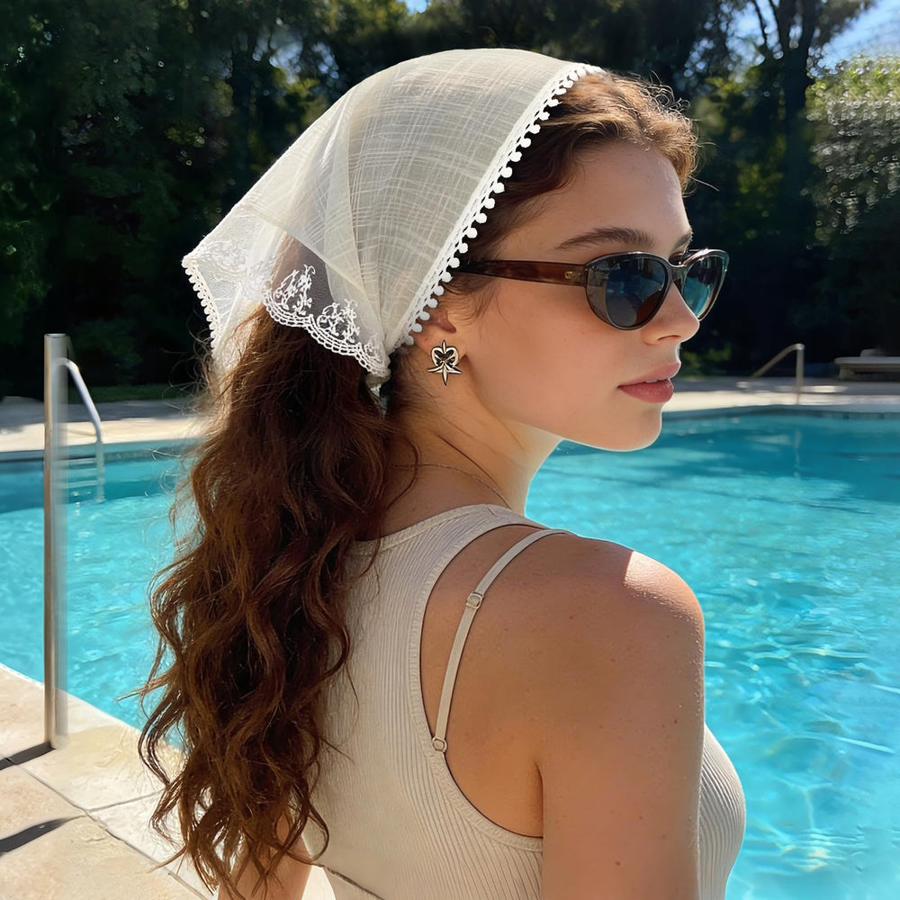 BOARDFEB model wearing beige bandana outdoors showing neutral tone that complements warm outfits