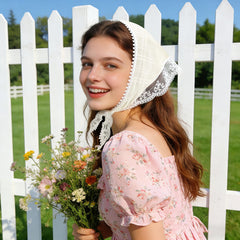 BOARDFEB model wearing white bandana styled as headscarf demonstrating breathable coverage