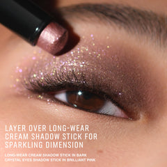Bobbi Brown applied on model eye demonstrating luminous pink shimmer for evening looks