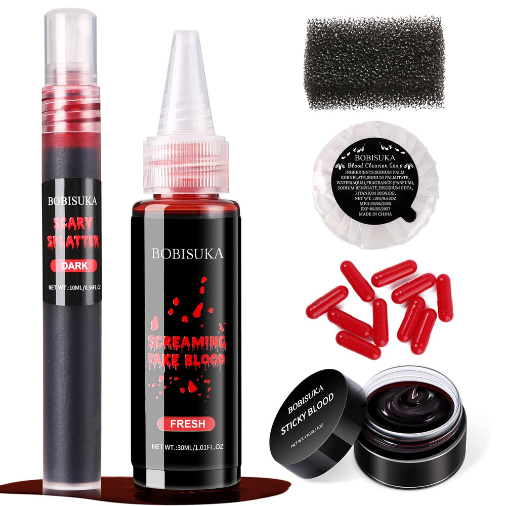 BOBISUKA front packaging shot showing full fake blood kit benefits