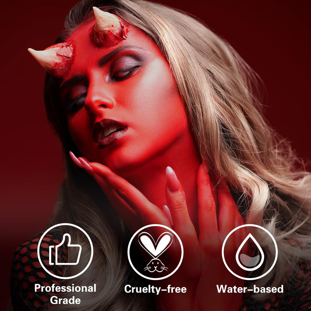 BOBISUKA red paint applied on adult face demonstrating bold coverage