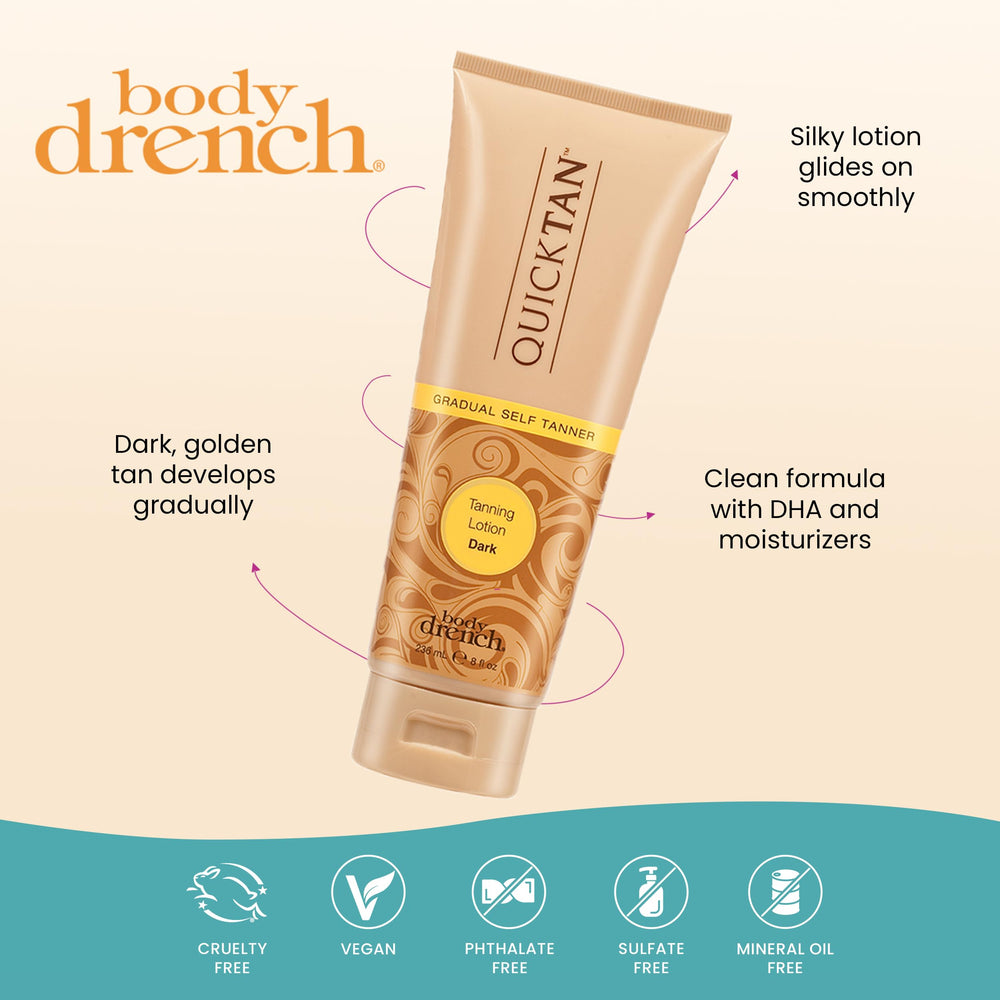 Body Drench before and after contrast showing natural dark tan