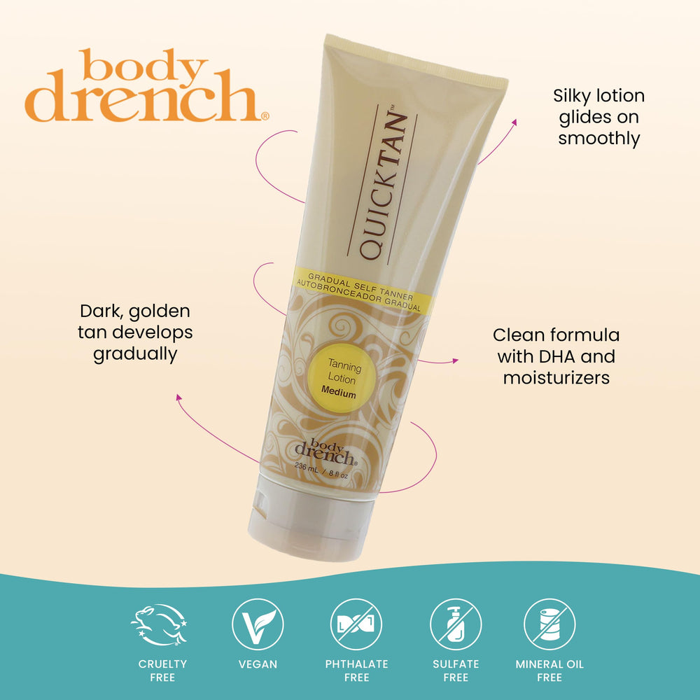 Body Drench 8 fl oz bottle next to ruler showing compact travel-friendly size