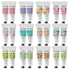 BODY & EARTH # LOVE front packaging showing 24 mini hand cream tubes and colorful labels for gifting benefit