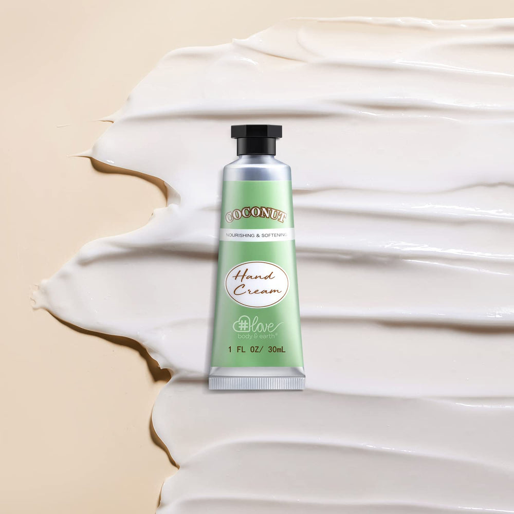 BODY & EARTH # LOVE 1 oz tube next to common items illustrating compact travel-friendly size
