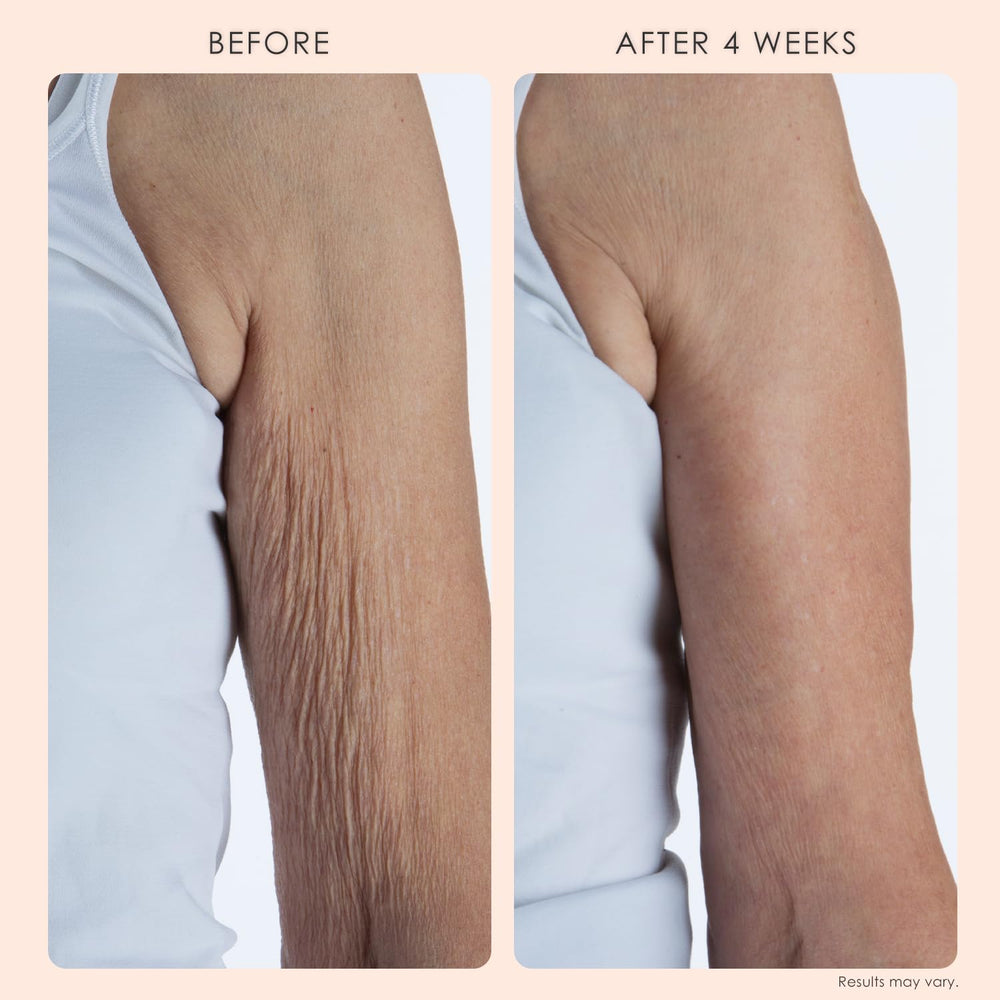 BODY FIRM application on arm demonstrating smoothing and hydration effect